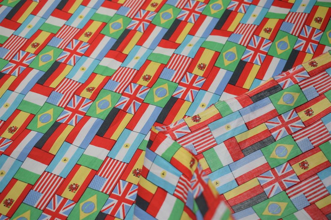 World Flags Print Cotton Fabric