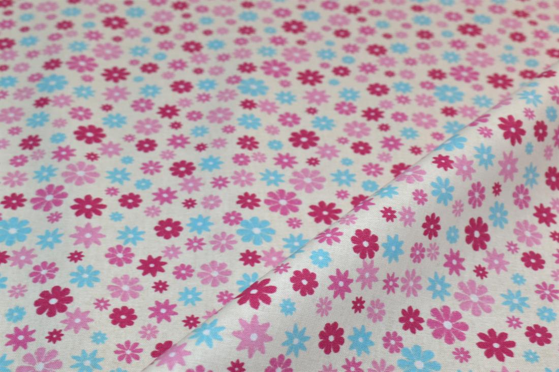 Beige Printed Floral 100% Cotton Poplin Fabric