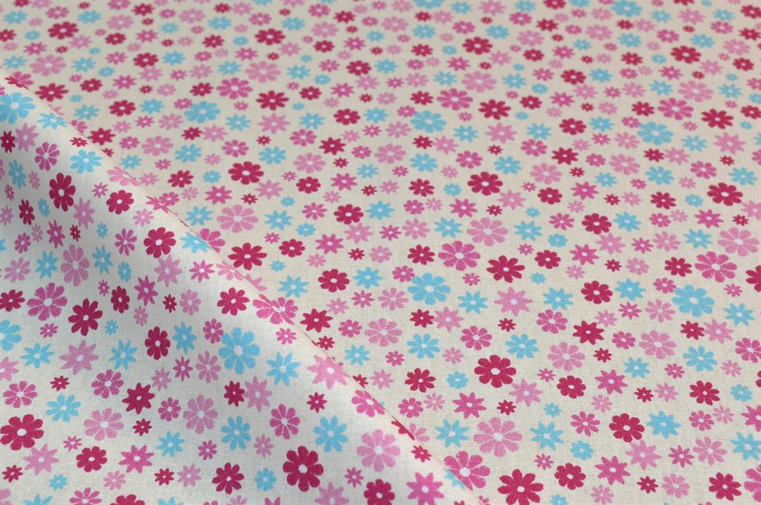 Beige Printed Floral 100% Cotton Poplin Fabric