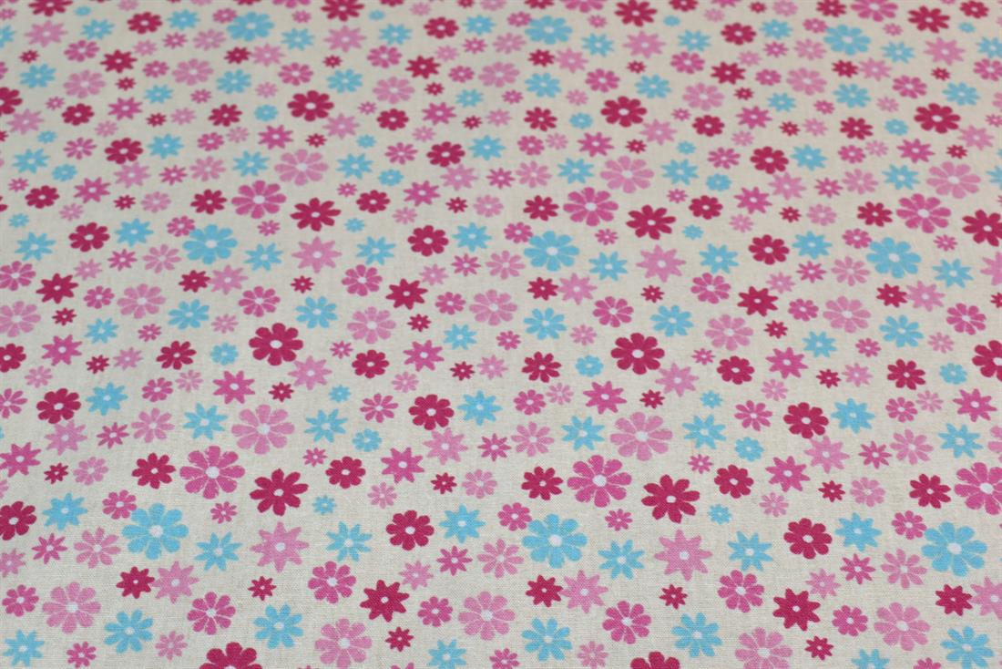 Beige Printed Floral 100% Cotton Poplin Fabric