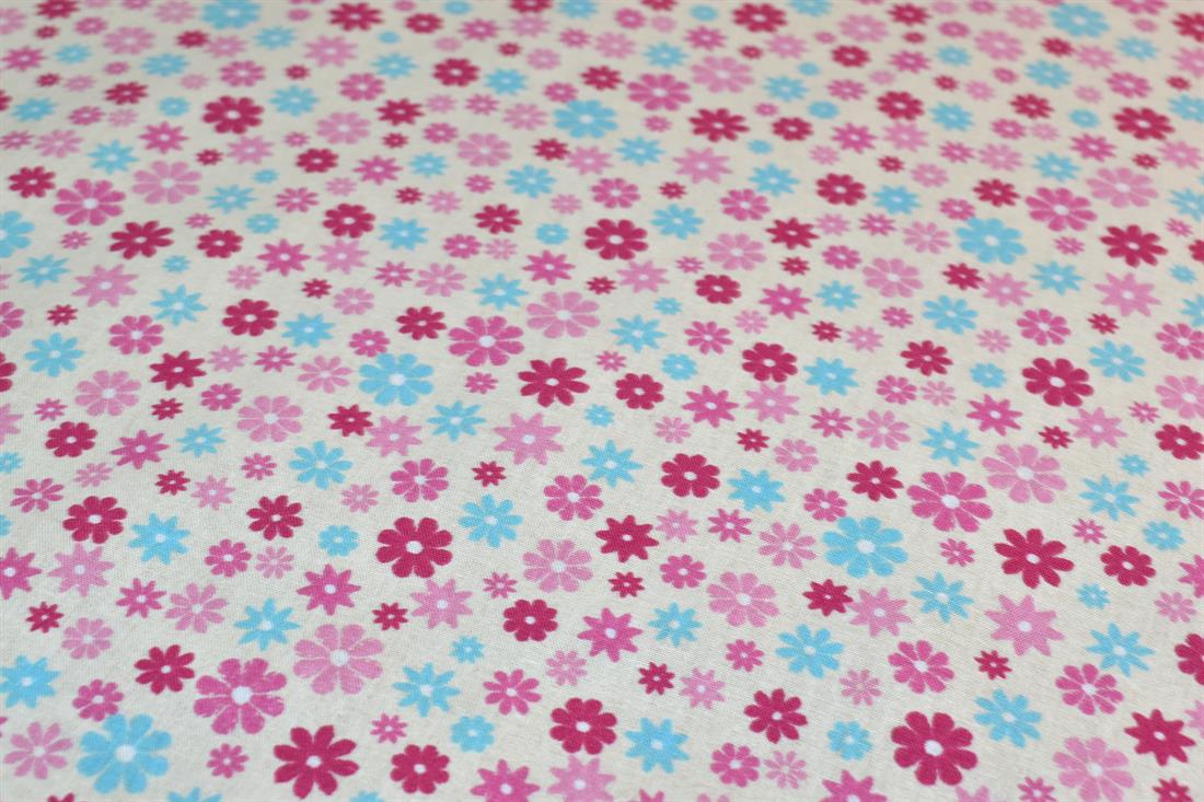 Beige Printed Floral 100% Cotton Poplin Fabric