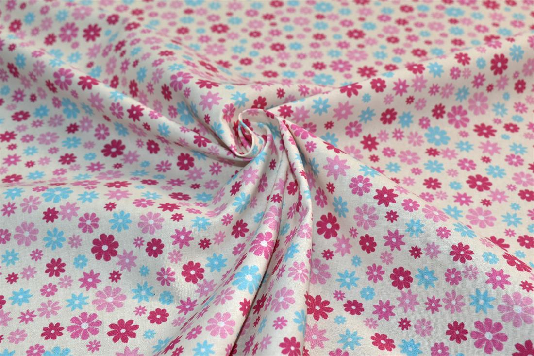Beige Printed Floral 100% Cotton Poplin Fabric