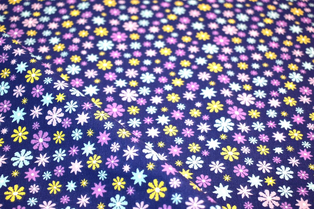 Navy Printed Floral 100% Cotton Poplin Fabric