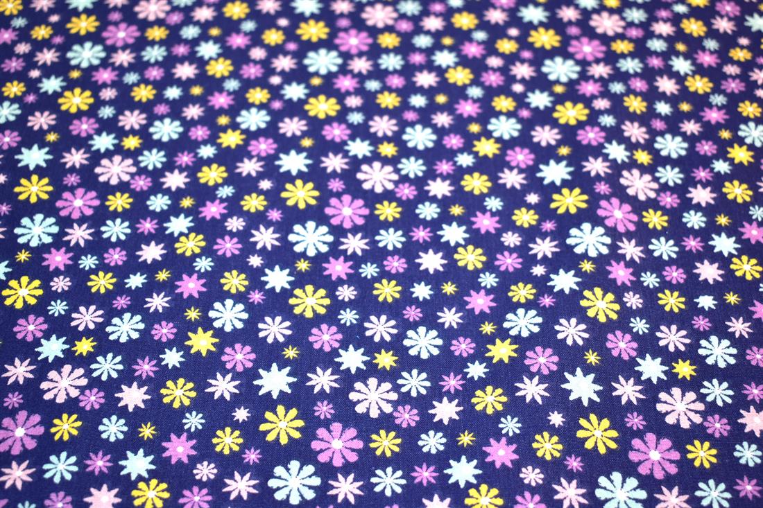Navy Printed Floral 100% Cotton Poplin Fabric