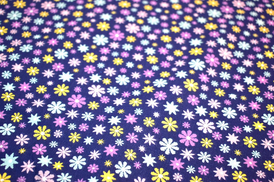 Navy Printed Floral 100% Cotton Poplin Fabric