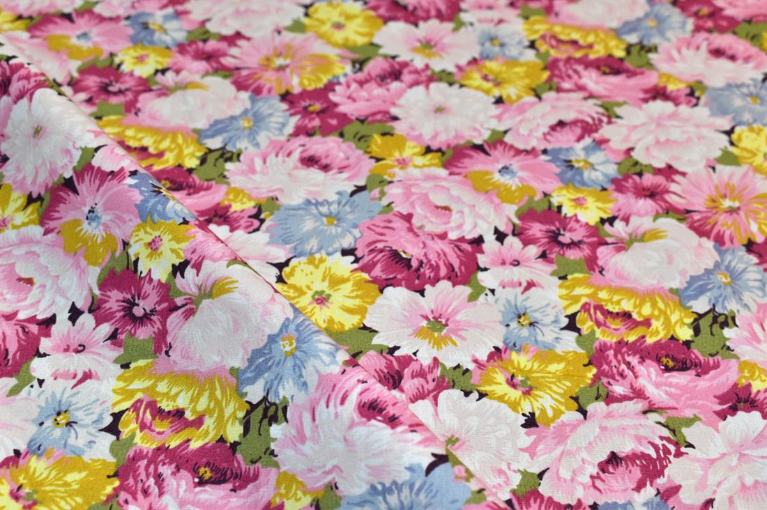 Pink Printed Floral 100% Cotton Poplin Fabric
