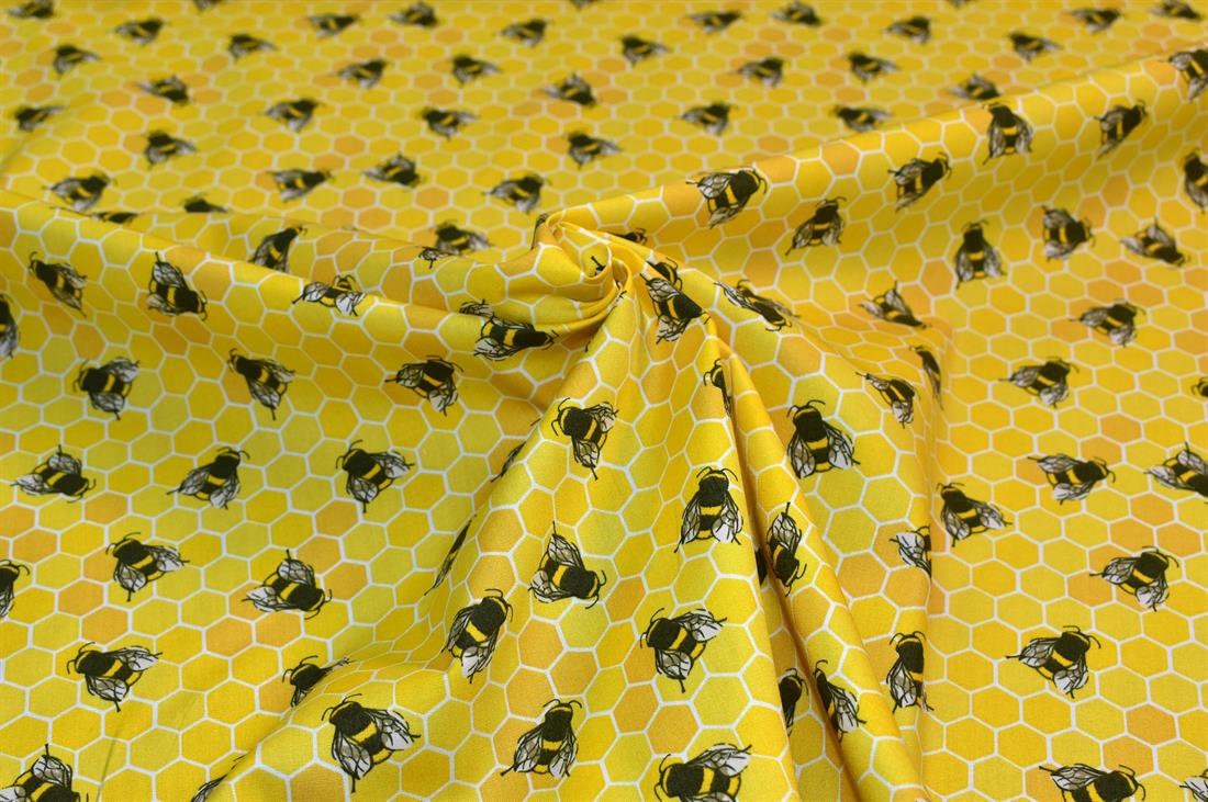 Printed Bees 100% Cotton Poplin Fabric
