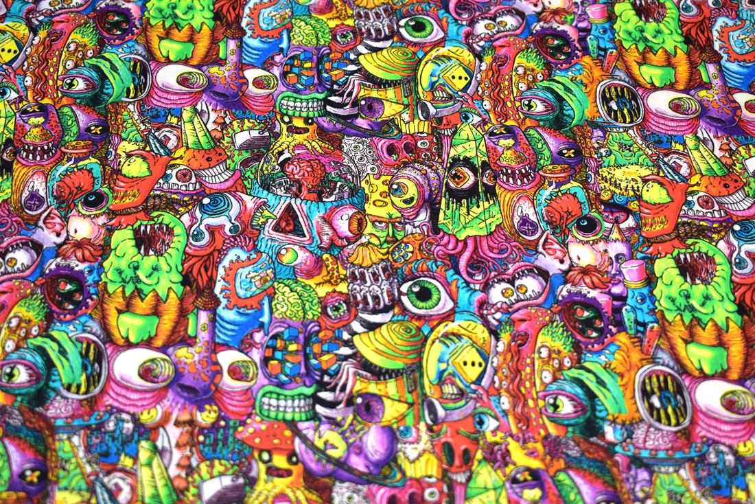 Multi Pink Spacey Spookies - CC391 Printed Hallowen 100% Cotton Fabric