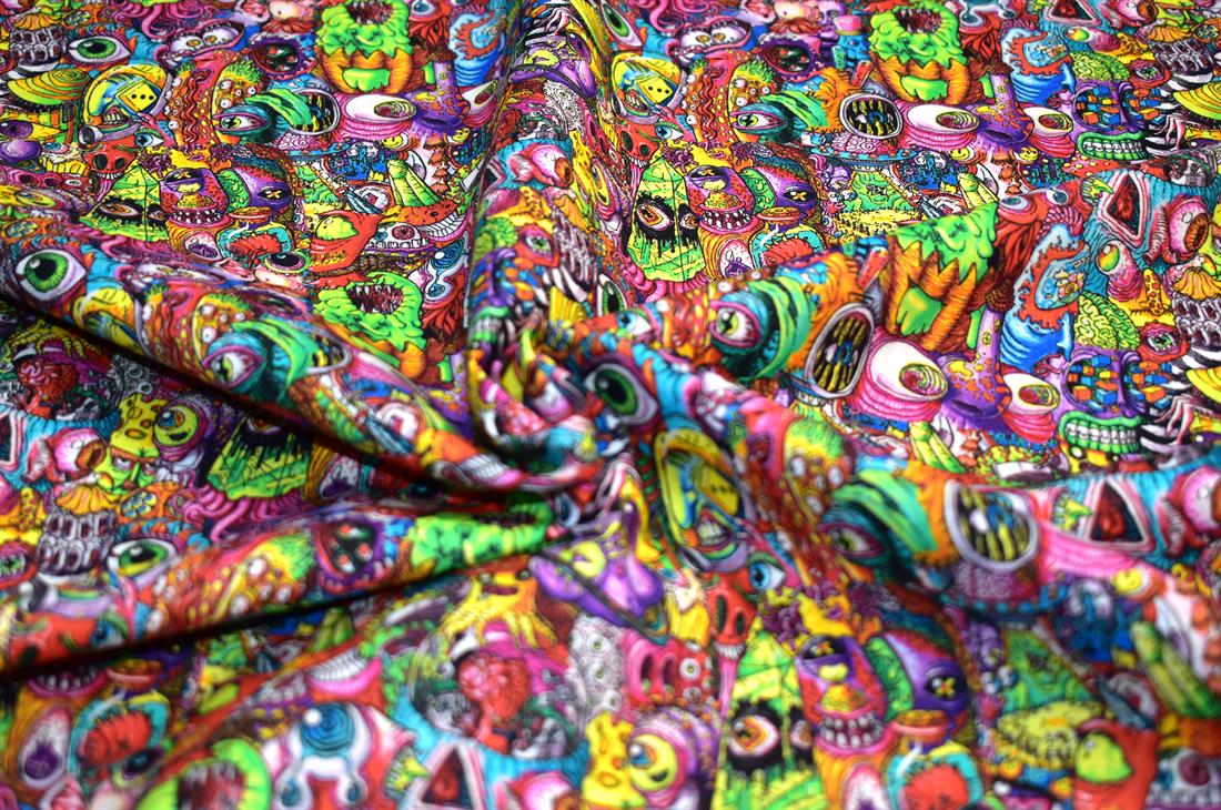 Multi Pink Spacey Spookies - CC391 Printed Hallowen 100% Cotton Fabric