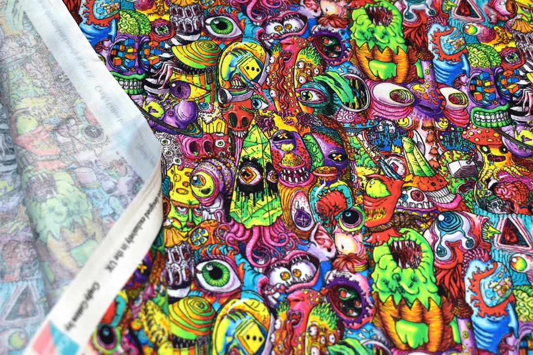 Multi Pink Spacey Spookies - CC391 Printed Hallowen 100% Cotton Fabric