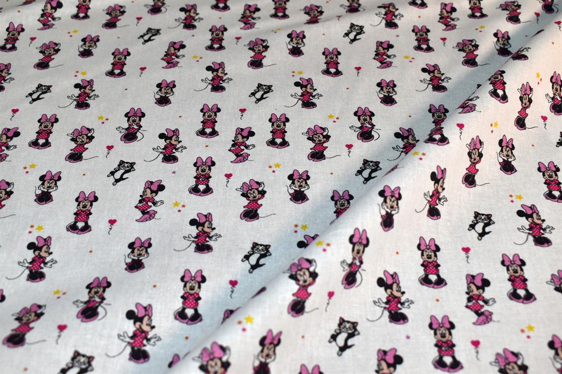 White Printed Mickey Mouse 100% Cotton Fabric