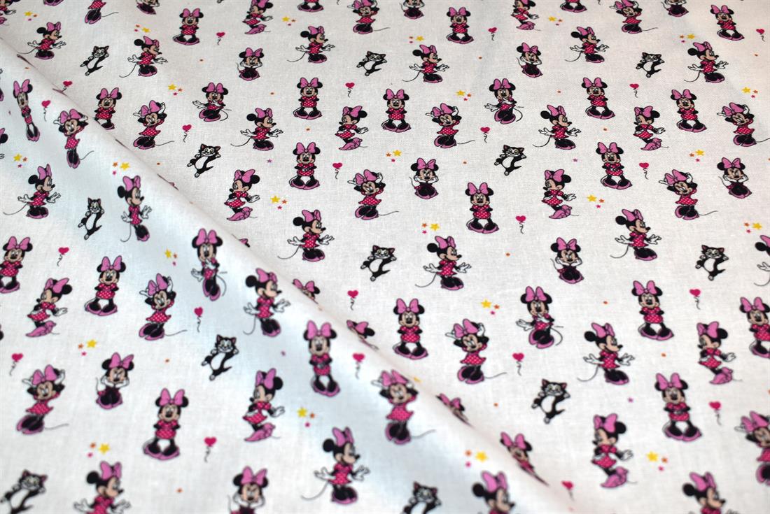 White Printed Mickey Mouse 100% Cotton Fabric