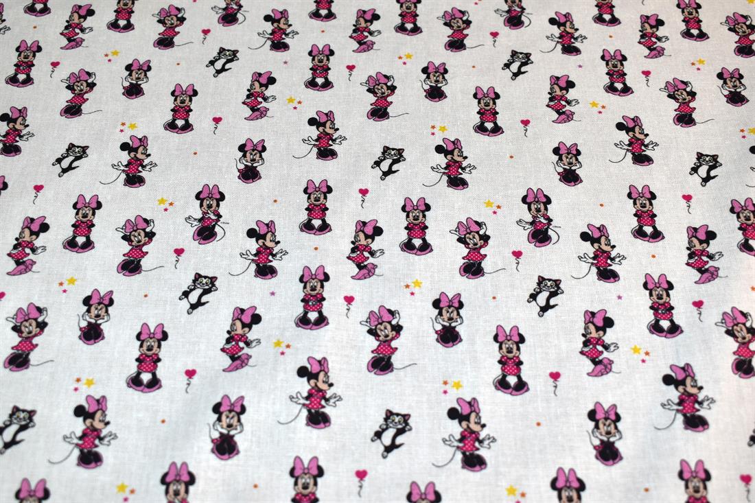 White Printed Mickey Mouse 100% Cotton Fabric