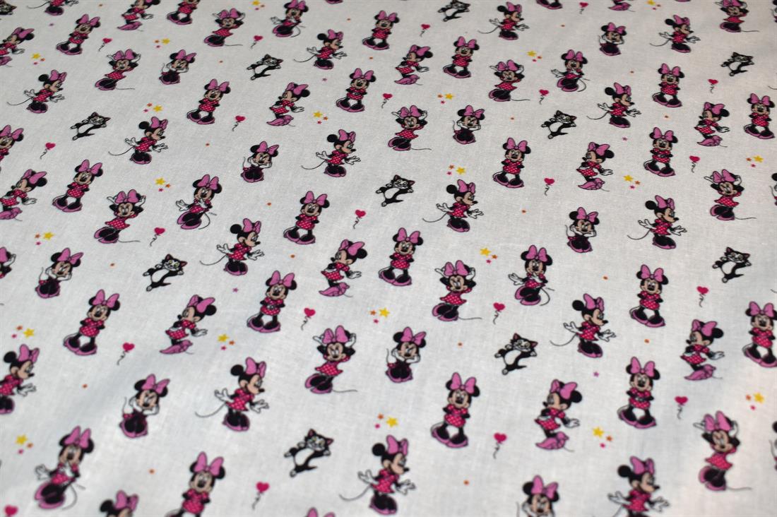 White Printed Mickey Mouse 100% Cotton Fabric