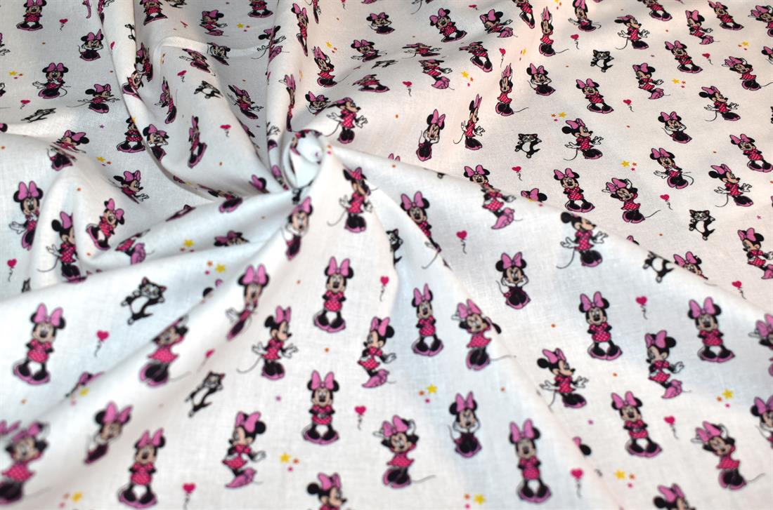 White Printed Mickey Mouse 100% Cotton Fabric