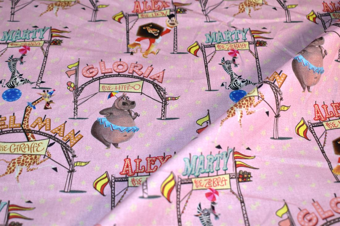 Pink Printed Animal 100% Cotton Poplin