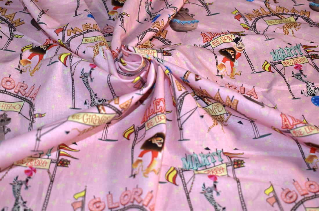 Pink Printed Animal 100% Cotton Poplin