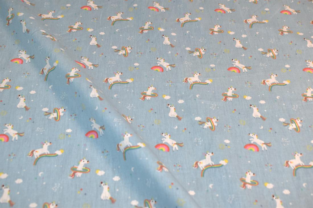 Blue Printed Unicorn 100% Cotton Fabric Material