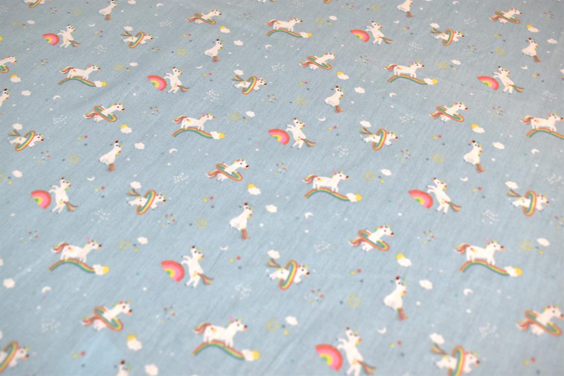 Blue Printed Unicorn 100% Cotton Fabric Material