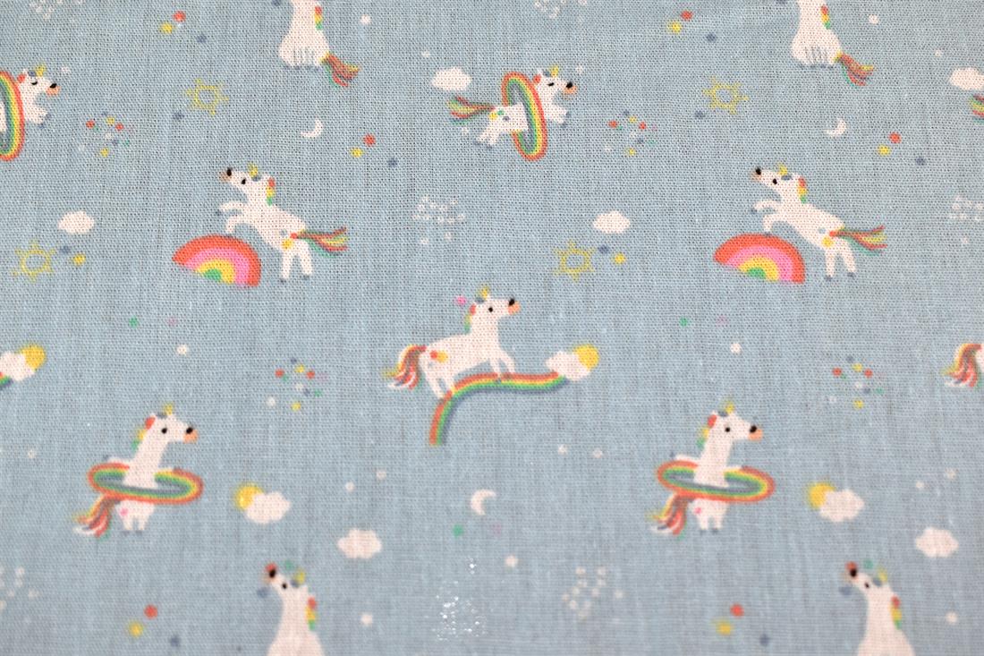 Blue Printed Unicorn 100% Cotton Fabric Material