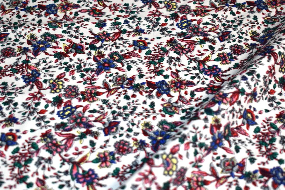 White Floral Printed 100% Cotton Fabric