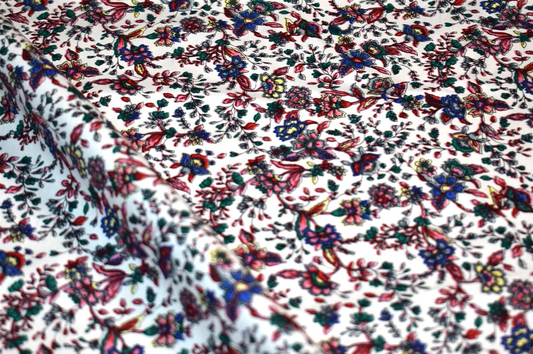 White Floral Printed 100% Cotton Fabric