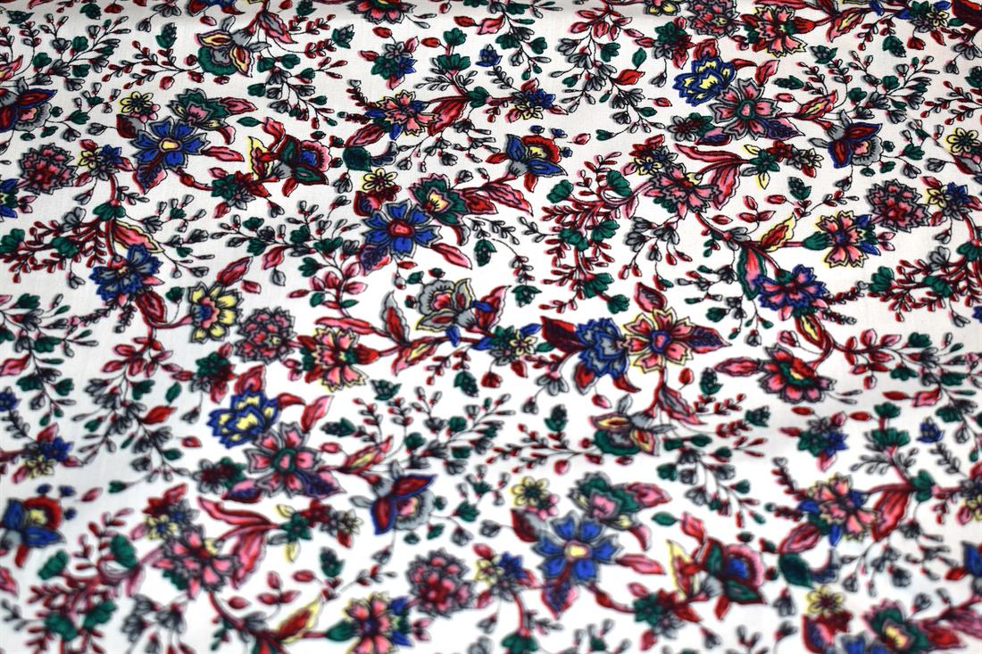 White Floral Printed 100% Cotton Fabric