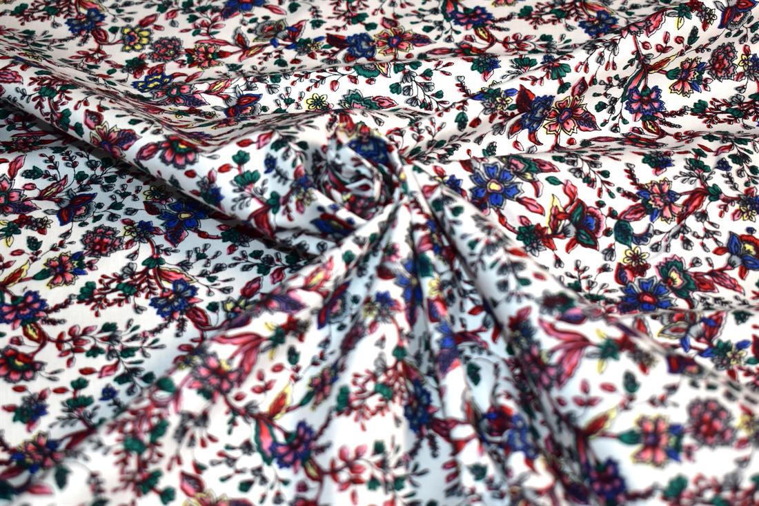 White Floral Printed 100% Cotton Fabric