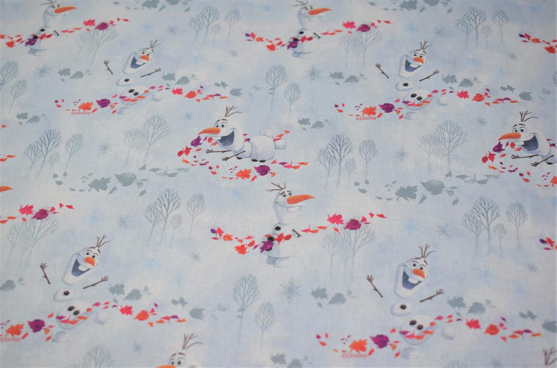 Sky Blue Disney Frozen Olaf Print Cotton Fabric