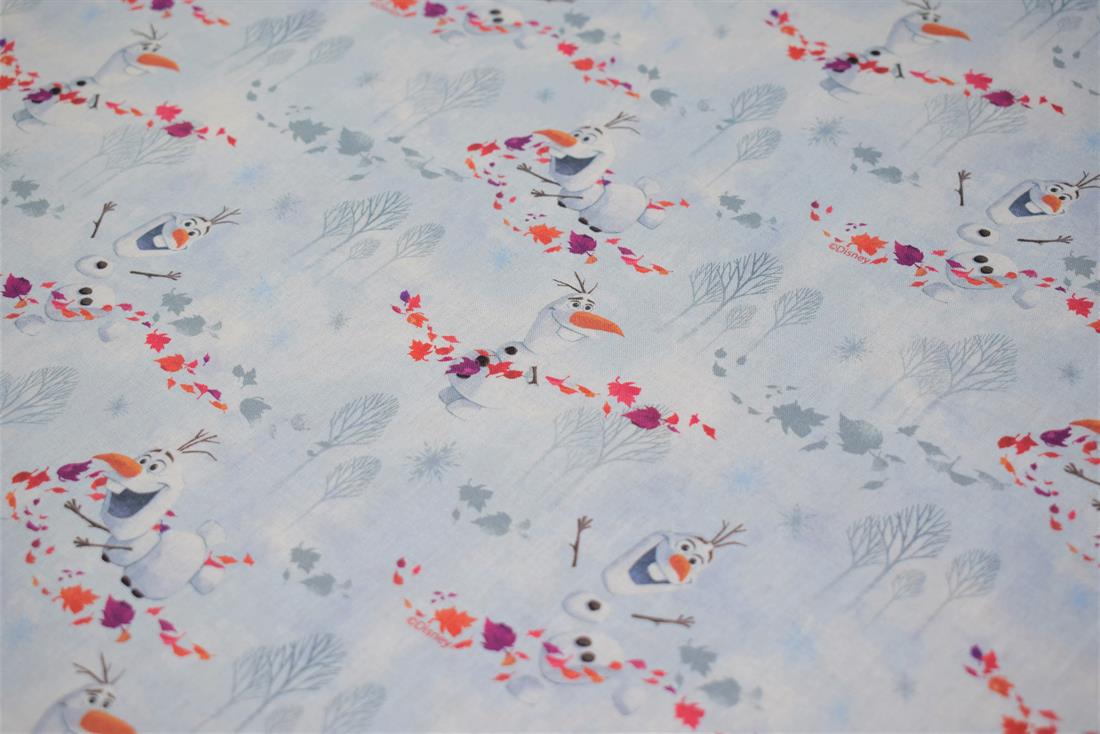 Sky Blue Disney Frozen Olaf Print Cotton Fabric