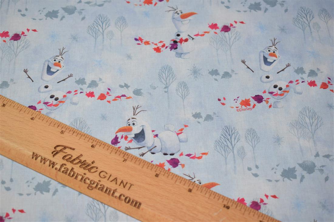 Sky Blue Disney Frozen Olaf Print Cotton Fabric