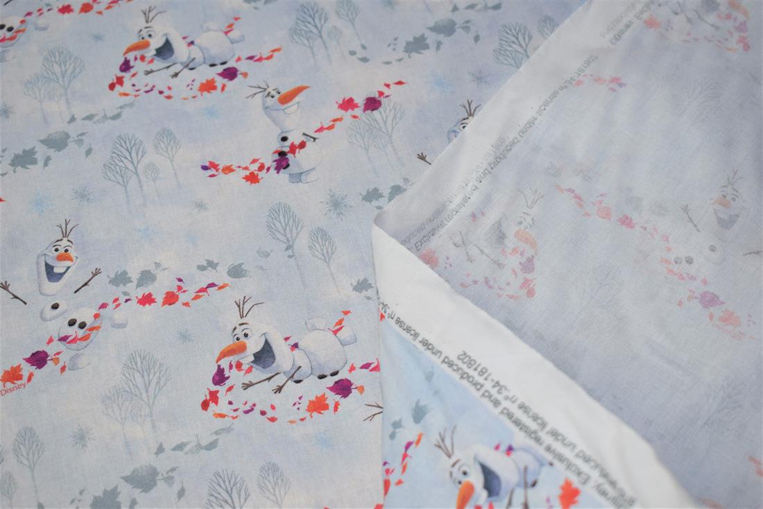 Sky Blue Disney Frozen Olaf Print Cotton Fabric