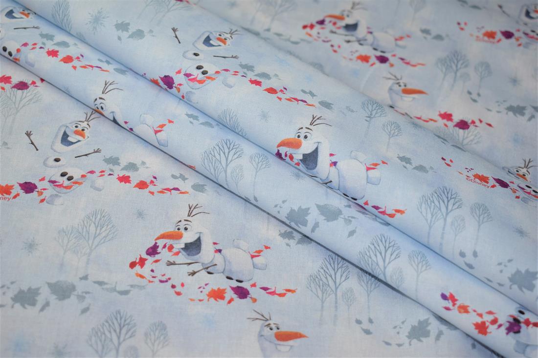 Sky Blue Disney Frozen Olaf Print Cotton Fabric
