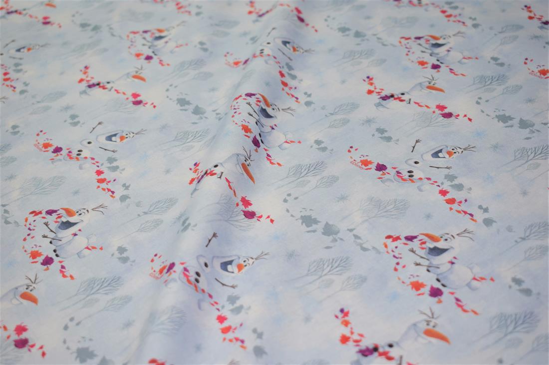 Sky Blue Disney Frozen Olaf Print Cotton Fabric