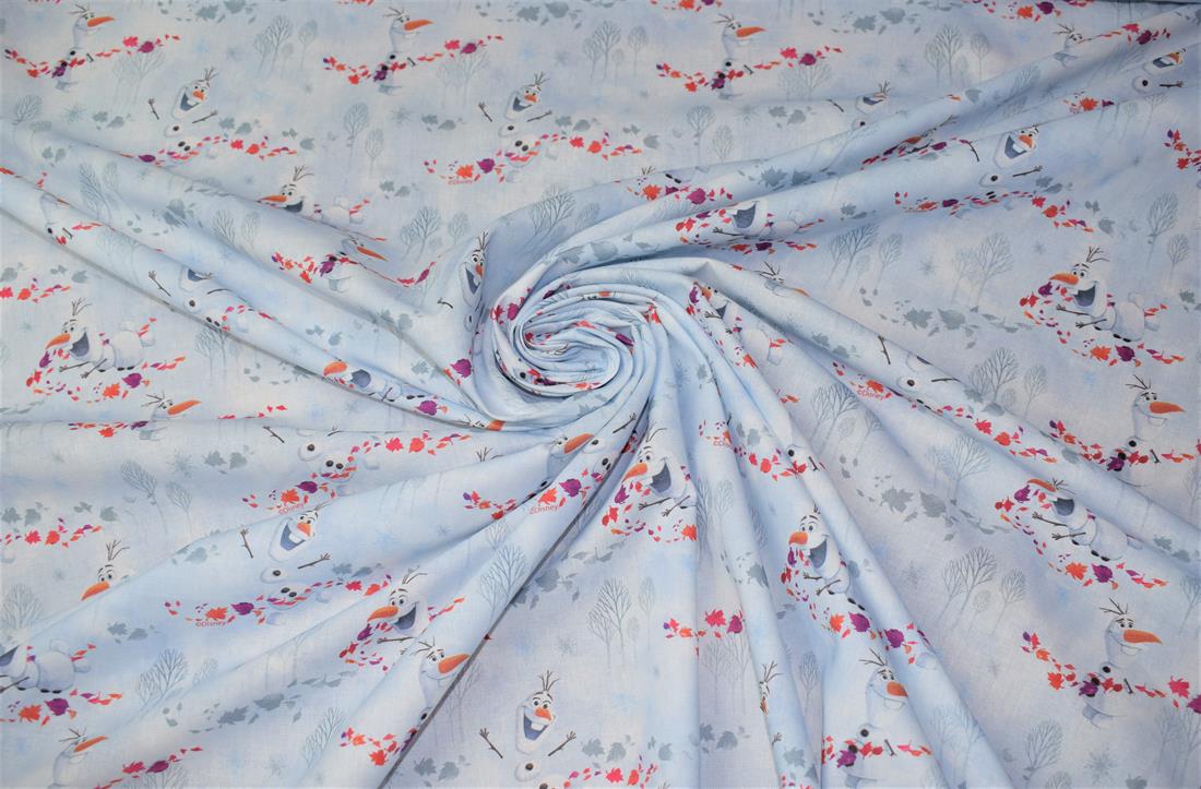 Sky Blue Disney Frozen Olaf Print Cotton Fabric