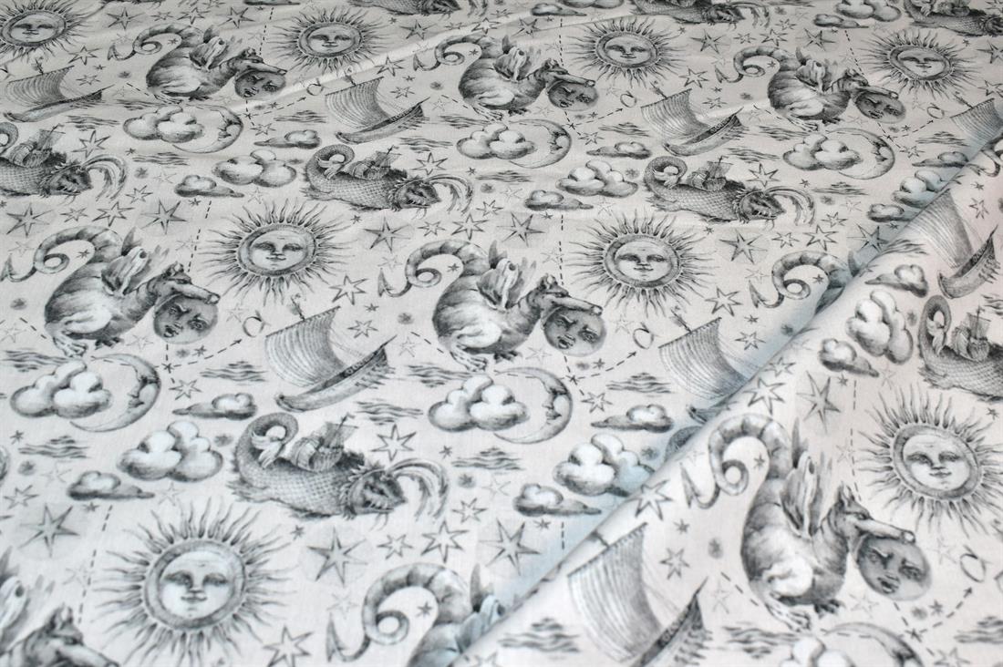 White & Grey Little Johnny Printed 100% Cotton Fabric