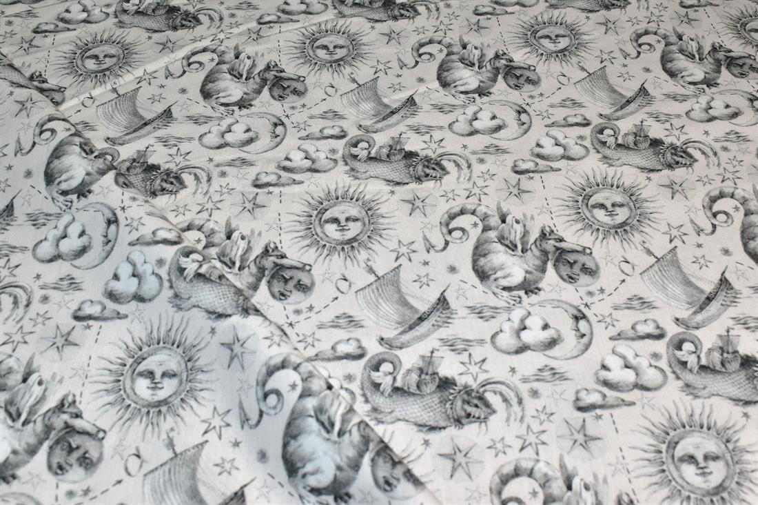White & Grey Little Johnny Printed 100% Cotton Fabric