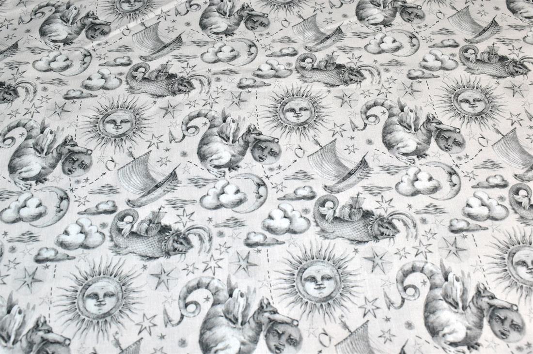 White & Grey Little Johnny Printed 100% Cotton Fabric