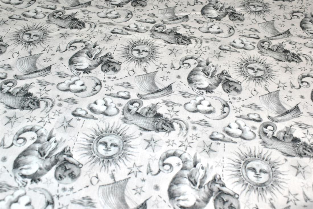 White & Grey Little Johnny Printed 100% Cotton Fabric
