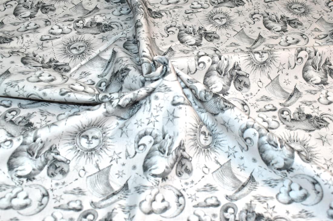 White & Grey Little Johnny Printed 100% Cotton Fabric