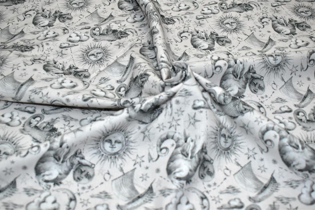 White & Grey Little Johnny Printed 100% Cotton Fabric