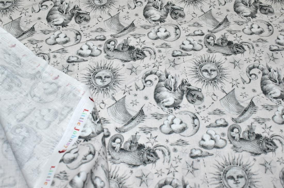 White & Grey Little Johnny Printed 100% Cotton Fabric