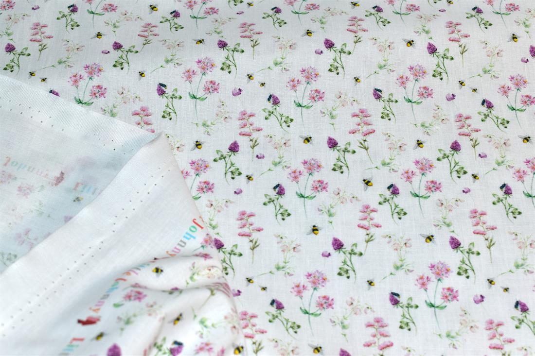 White Little Johnny Printed 100% Cotton Fabric