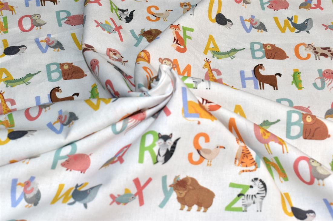 White Little Johnny Printed 100% Cotton Fabric