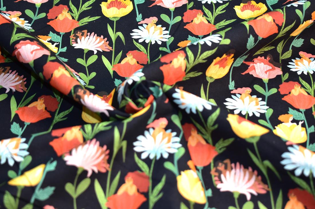 Black Little Johnny Printed 100% Cotton Fabric