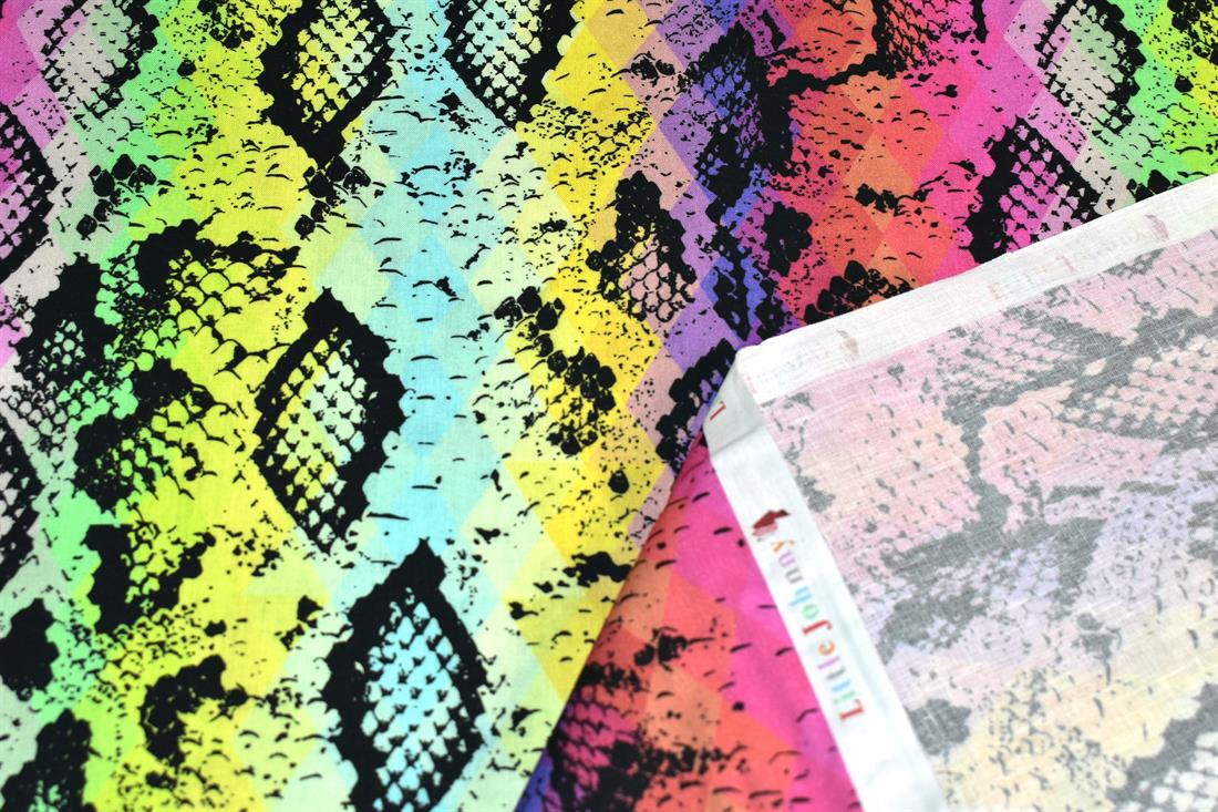 Little Johnny Rainbow Snake Skin Printed 100% Cotton Fabric