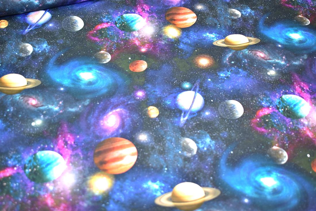 Navy Little Johnny Galaxy Printed 100% Cotton Fabric