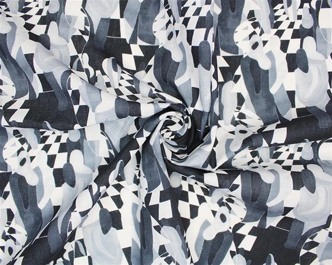 Grey Little Johnny Surrealist Illusion Cotton Printed 100% Fabric
