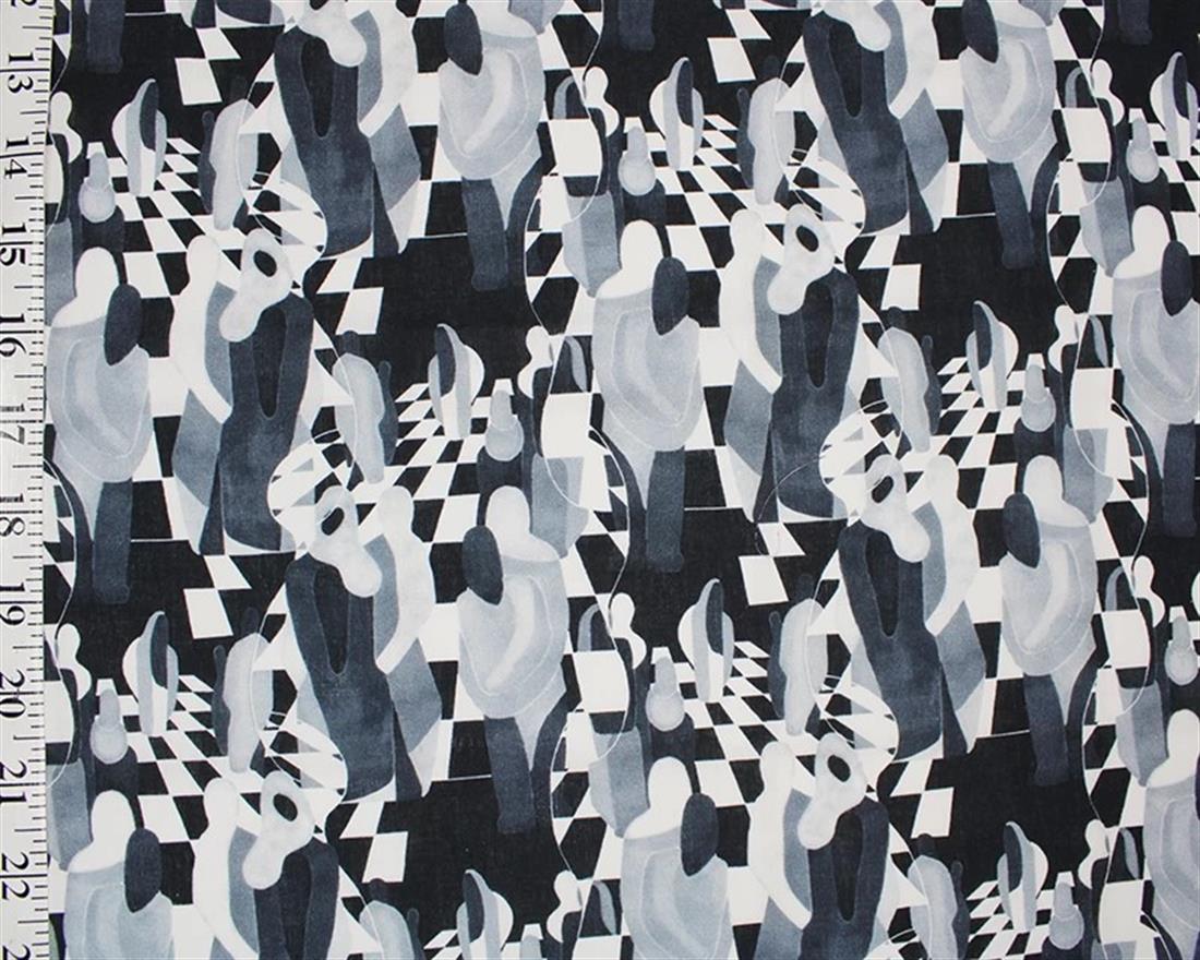 Grey Little Johnny Surrealist Illusion Cotton Printed 100% Fabric