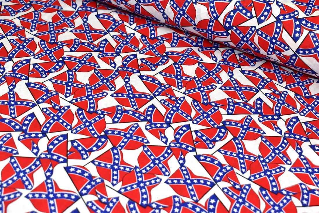 Red & Blue Confederate American Flag Printed 100% Cotton Fabric